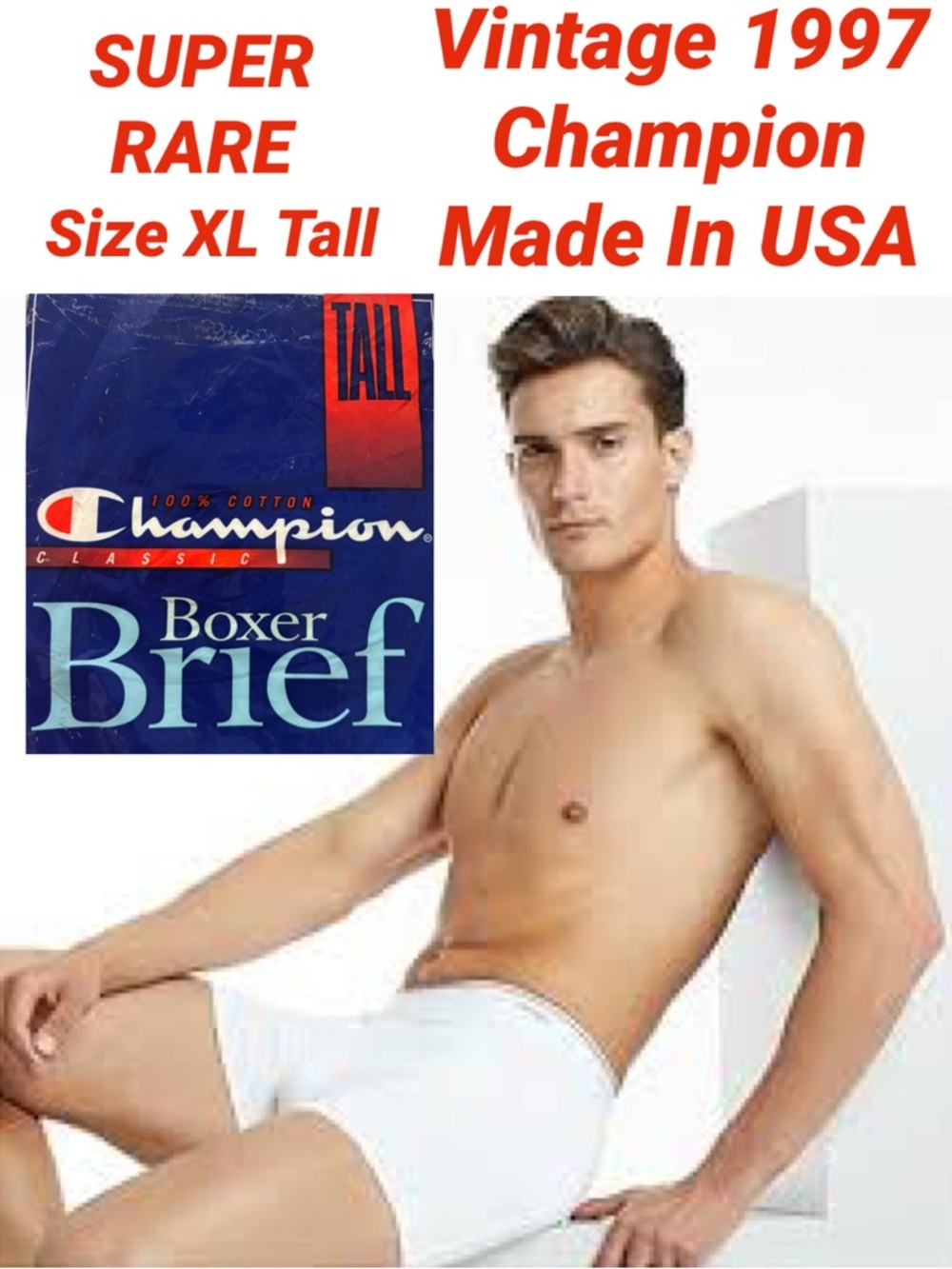 VTG 1997 Champion Boxer Briefs XL TALL White USA Made NOS Deadstock Rare 90s
